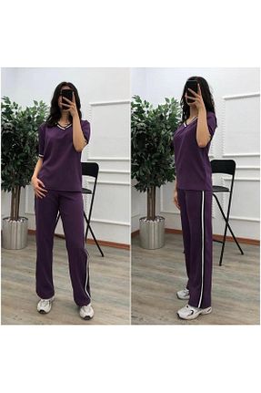 ست بالاتنه و پائین تنه بنفش زنانه بافتنی Att - کد 925736736