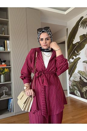 ست بالاتنه و پائین تنه حجاب زرشکی زنانه رگولار Aselim Hijap Moda - کد 904898691