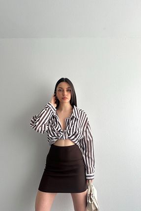 پیراهن قهوه ای زنانه Asimetrik comoller - کد 925745322