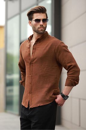پیراهن قهوه ای مردانه رگولار Madmext - کد 925754556