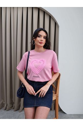 تیشرت صورتی زنانه رگولار ESRAHELVACI - کد 925766831
