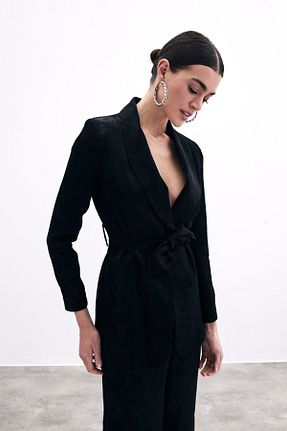 کت مشکی زنانه دو سینه Sateen - کد 925804453