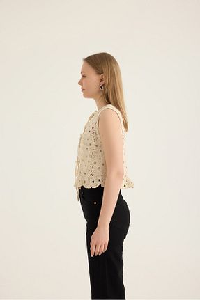 بلوز بژ زنانه Boyundan Bağlamalı SEVİLEN - کد 925801758