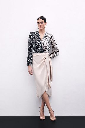 دامن بژ زنانه پارچه Sateen - کد 925804364