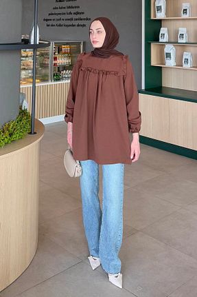 تونیک حجاب قهوه ای زنانه پنبه ای lamelif - کد 925980727