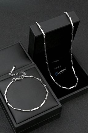 گردنبند استیل ( فولاد ) طوسی مردانه استیل ضد زنگ Bluem - کد 925837680