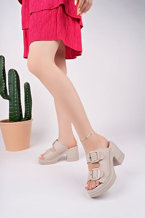 دمپائی بژ زنانه چرم مصنوعی BAHRİNA - کد 925775231
