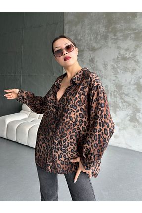 پیراهن قهوه ای زنانه اورسایز İLKCET MODA - کد 831763532