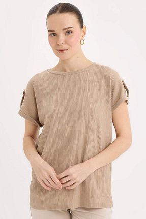 تیشرت بژ زنانه رگولار Defacto - کد 893513266