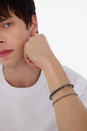 دستبند جواهر طوسی مردانه چرم Defacto - کد 902891451