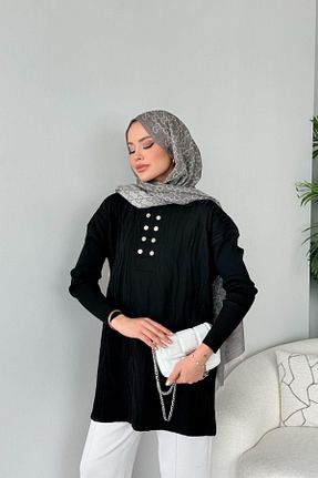 تونیک حجاب مشکی رگولار HAZA MODA - کد 925871669