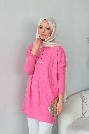 تونیک حجاب صورتی زنانه رگولار HAZA MODA - کد 925871662