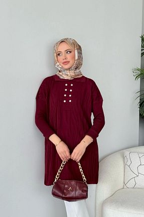 تونیک حجاب زرشکی زنانه رگولار HAZA MODA - کد 925871713