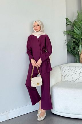 ست بالاتنه و پائین تنه حجاب بنفش رگولار HAZA MODA - کد 925873070