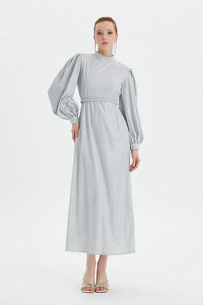 لباس مجلسی حجاب طوسی زنانه یقه ایستاده Birgül Bektaş - کد 126634931
