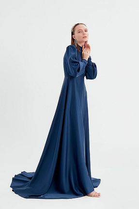 لباس مجلسی و فارغ التحصیلی سرمه ای زنانه ساتن Birgül Bektaş - کد 760180528