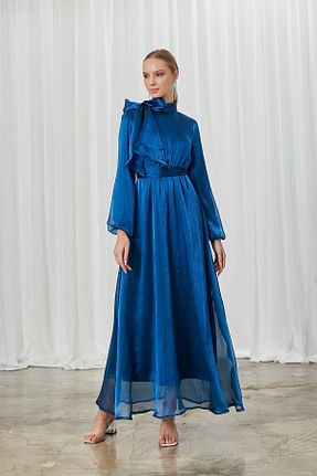 لباس مجلسی حجاب سرمه ای زنانه یقه ایستاده Birgül Bektaş - کد 760217713