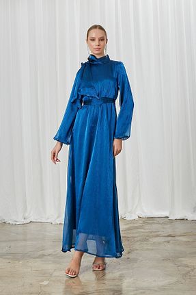 لباس مجلسی حجاب سرمه ای زنانه یقه ایستاده Birgül Bektaş - کد 760217713