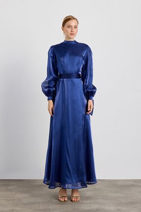 لباس مجلسی حجاب سرمه ای زنانه یقه ایستاده Birgül Bektaş - کد 856309512