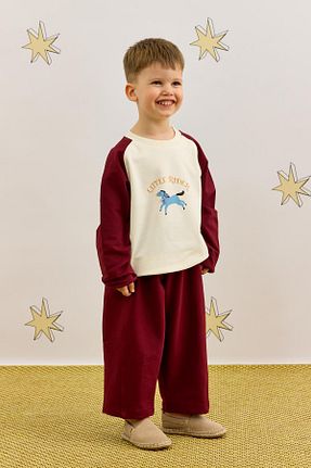 ست بالاتنه و پائین تنه زرشکی بچه گانه بافتنی Fahhar Kids - کد 926036842