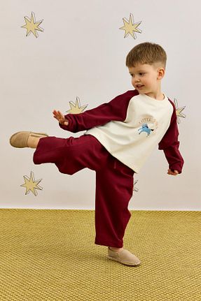 ست بالاتنه و پائین تنه زرشکی بچه گانه بافتنی Fahhar Kids - کد 926036842