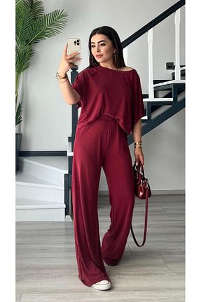 ست بالاتنه و پائین تنه زرشکی زنانه بافتنی Oslove - کد 925945546