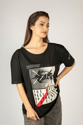 تیشرت مشکی زنانه اورسایز 77 - کد 925941043