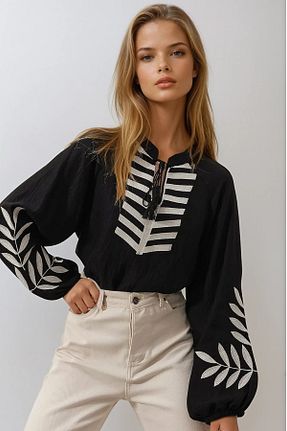 بلوز مشکی زنانه ساده VAGGON - کد 925974606