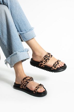 دمپائی قهوه ای زنانه چرم مصنوعی Güllü Shoes - کد 926003260