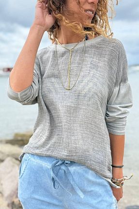 بلوز طوسی زنانه رگولار Güneşkızı - کد 925984989