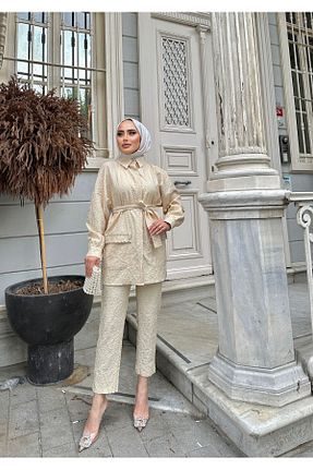 ست بالاتنه و پائین تنه حجاب بژ زنانه رگولار comstar - کد 817832404