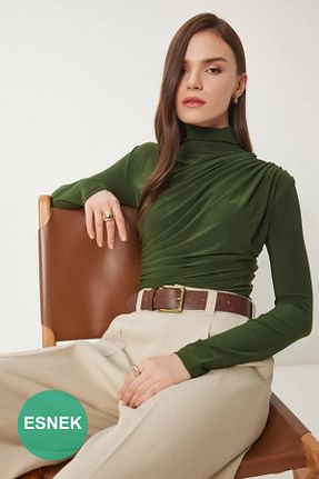 بلوز خاکی زنانه ساده Lovelyİstanbul - کد 865339515