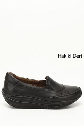 کفش کژوال مشکی زنانه چرم خالص GÖNDERİ(R) - کد 808024222