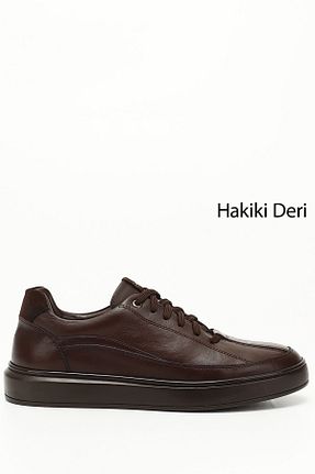 کفش اسنیکر قهوه ای مردانه چرم اصل GÖNDERİ(R) - کد 861550247