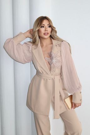 ست بالاتنه و پائین تنه بژ زنانه بافتنی 1Moda1Tarz - کد 921753703