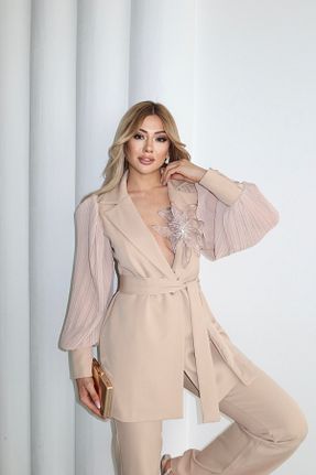 ست بالاتنه و پائین تنه بژ زنانه بافتنی 1Moda1Tarz - کد 921753703