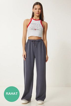 شلوار کرمگن طوسی زنانه ساق پهن Lovelyİstanbul - کد 895541039