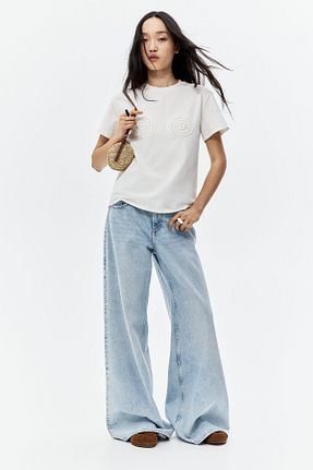 تیشرت سفید زنانه رگولار H&M - کد 926033414