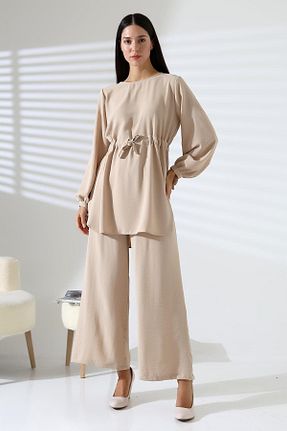 ست بالاتنه و پائین تنه حجاب بژ زنانه رگولار ribana - کد 926051009