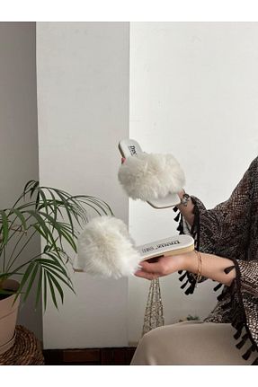 دمپائی خانگی سفید زنانه مخملی Behtah Kundura - کد 855835181