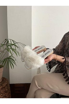 دمپائی خانگی سفید زنانه مخملی Behtah Kundura - کد 855835181