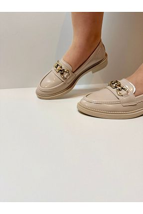 کفش لوفر بژ زنانه چرم لاکی AHOORA SHOE - کد 901364552