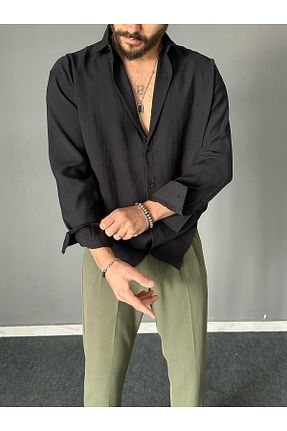 پیراهن مشکی مردانه اورسایز THEMANN - کد 926118589