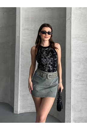 بلوز مشکی زنانه چاپی FERZOLAİO - کد 926161045