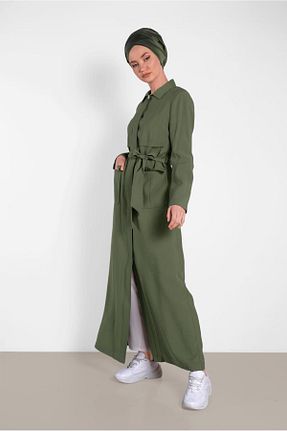 مانتو بلند حجاب خاکی زنانه مخلوط ویسکون Alvina - کد 865662533