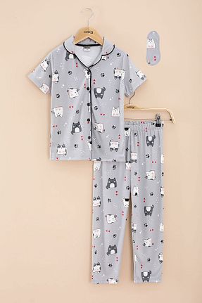 ست لباس راحتی طوسی بچه گانه چاپی Cansın Mini - کد 926373387