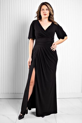 لباس مجلسی سایز بزرگ مشکی زنانه یقه هفت DENİMİNİ - کد 926376042