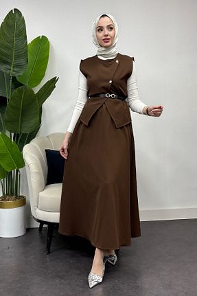 ست بالاتنه و پائین تنه قهوه ای زنانه بافتنی Tesettür Diyarı - کد 926217354