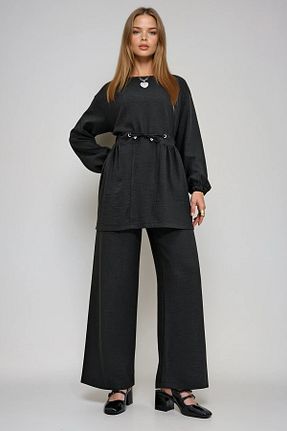 ست بالاتنه و پائین تنه مشکی زنانه بافتنی VAGGON - کد 926216517