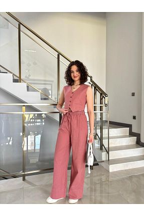 ست بالاتنه و پائین تنه صورتی زنانه کتان Butik - کد 926212899